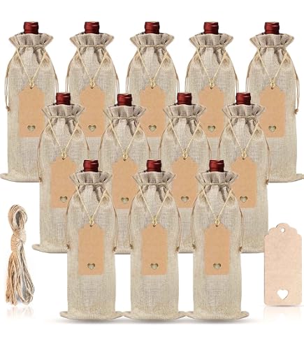 Sac à Bouteille En Toile De Jute Pour Noël - Lot De 6 - Avec Cordon De Serrage - Pour Offrir Du Vin, Champagne, Décorations De Fête - 10