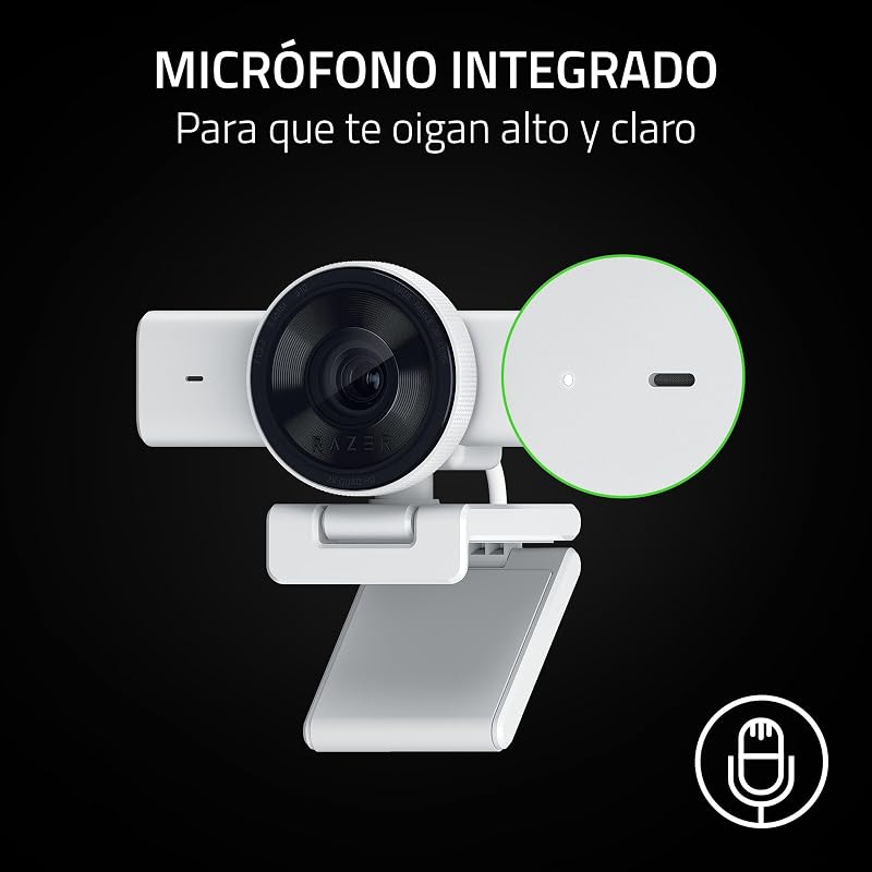 Kiyo V2 X - Webcam Full HD 1080p, 60 FPS para criadores - Autofoco - Objetiva grande angular - Microfone incorporado - Compatível com Open Broadcaster Software e Xsplit | Branco