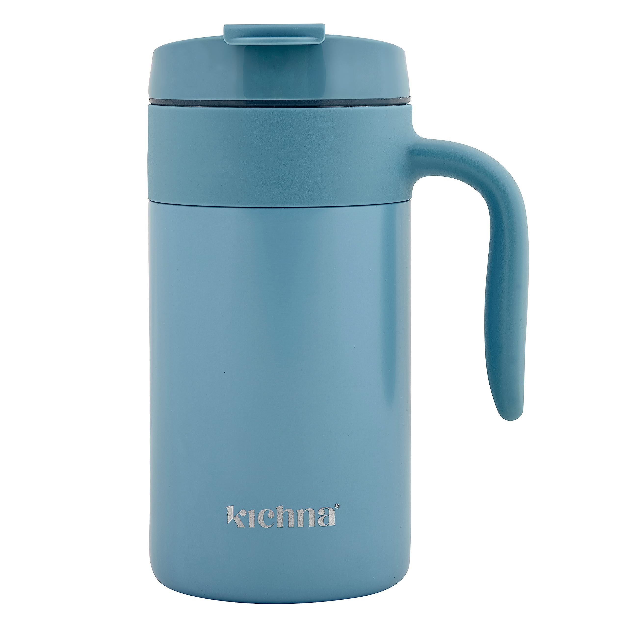 Kichna Brewer Travel Coffee Tumbler with Flip Lid Lock | Double Walled Stainless Steel Vacuum Travel Mug | BPA Free Lid Leak & Spill Proof | Keep Cold for 14Hrs or Hot for 3Hrs 550ml - Powder Blue