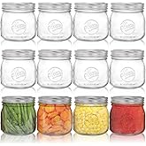 Tebery 12 Pack Wide Mouth Home Glass Mason Jars with Airtight Lids and Bands, 16Oz Canning Glass Jars for Canning, Fermenting, Pickling, Decor
