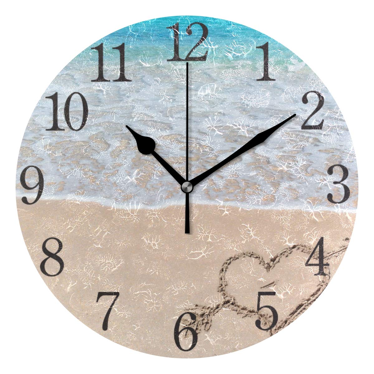 ISAOA 9.4 Inches Modern Wall Clock,Silent Non-ticking Turquoise Water And Golden Sand With Pierced Heart Round Desk Clock Cube Clock for Bedrooms,Kids,Living Room,Kitchen