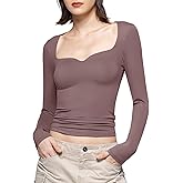 PUMIEY Women's Long Sleeve T Shirts Sweetheart Neck - Slim Fit Going Out Tops Sexy Basic Tee Smoke Cloud Pro Collection