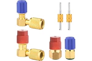 R12 to R134A AC Fitting Conversion Adapter Kit, Quick Connector Valve A/C 90° Port Conversion Coupler Adapter High/Low Pressu