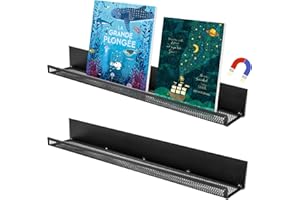 MOFUIRY 2 Pack Metal Magnetic Book Shelf for Whiteboard Classroom, 17Inch Floating Book Display Shelves Heavy Duty Magnetic Book Holder Magnet Refrigerator Organizer for Kid Room Office Teacher Storage