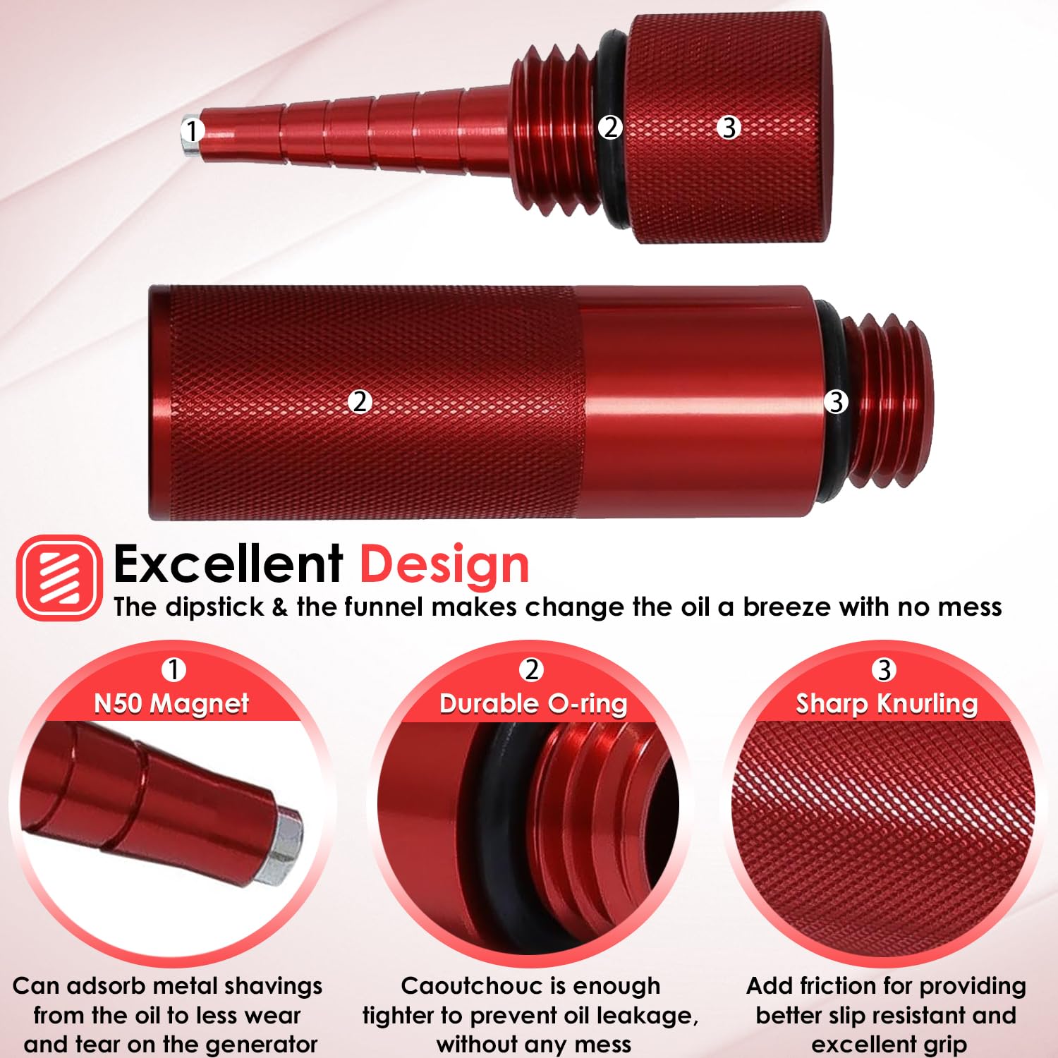 For Honda EU3000i EU2000i EU1000i Generator Extended Run Gas Cap, Mess Free Oil Change Funnel & Magnetic Oil Dipstick Upgrade Red Aluminum