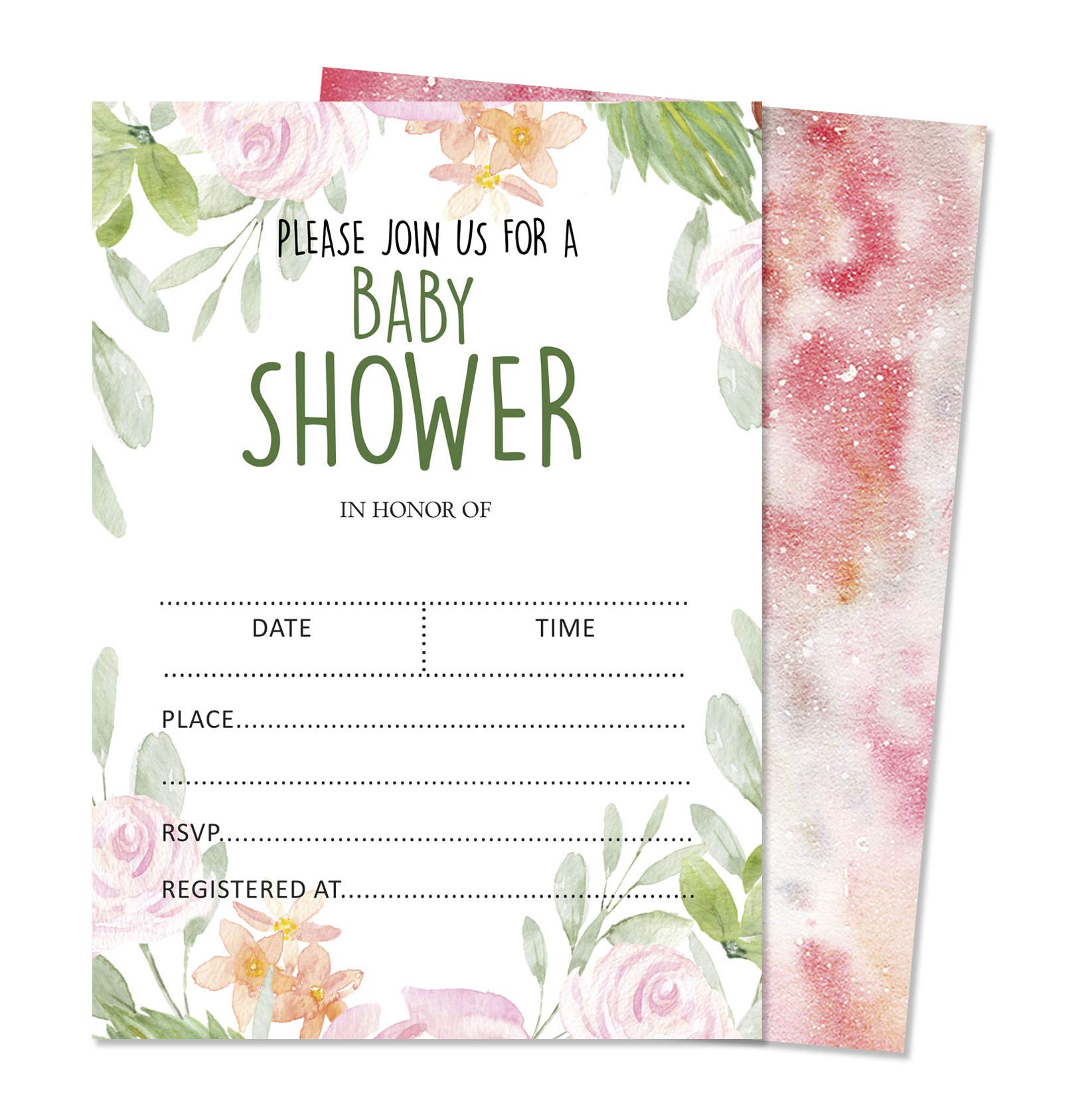 Inkdotpot 30 Fill In Style Baby Shower Invitation Cards Floral Gender Neutral Blank Invites