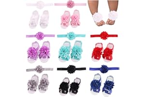 INSOWNI 8 Pairs Satin Flower Headbands & Barefoot Sandals for Baby Girl Infants Toddlers (8 Pairs S1)