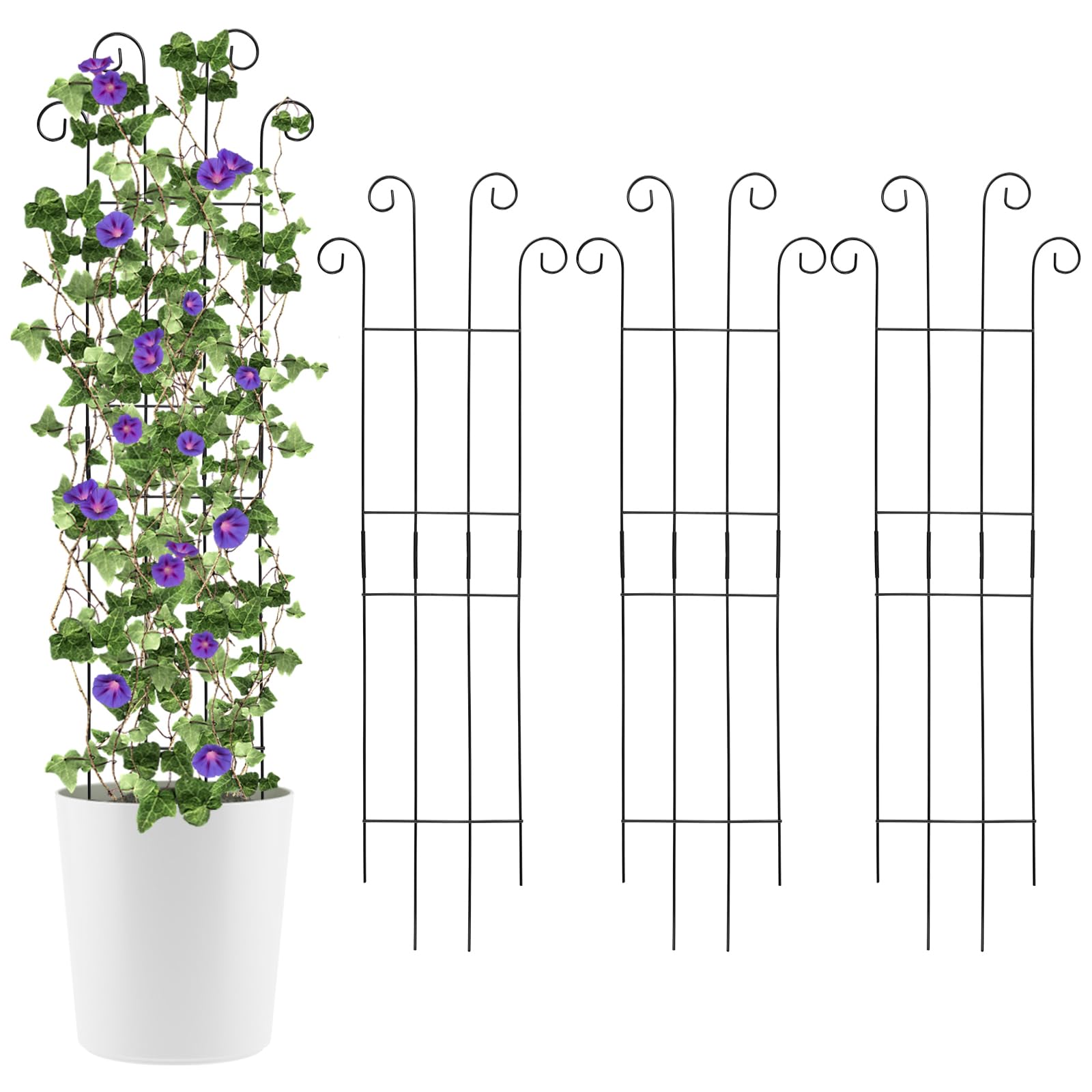 Photo 1 of ANCOUUIN 4 Pack 32'' Wave Shape Black Metal Trellis for Climbing Plants Indoor & Outdoor, Garden Trellis for Houseplants Flowers Vine Ivy