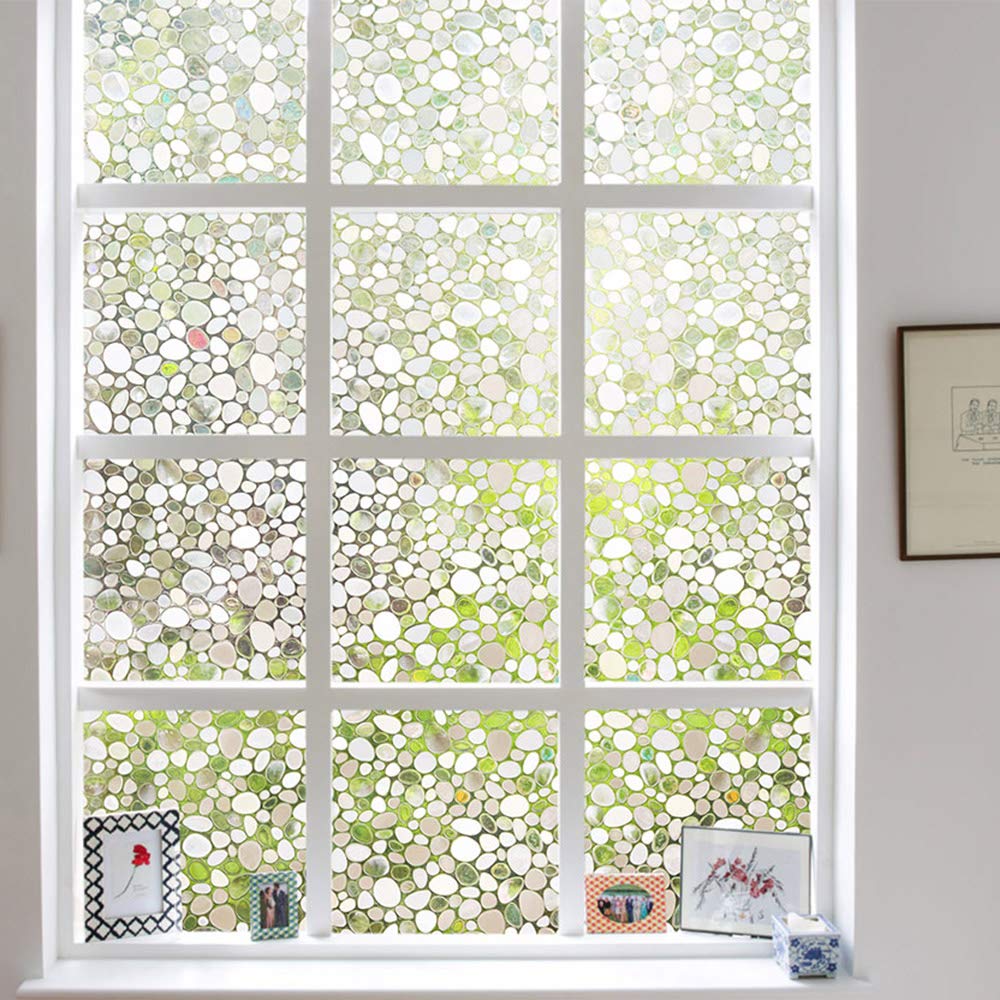 LEMON CLOUD Window Film, Vinyl Clings, Stained 3D Decorative Stickers for Glass, Static Door Window Covering, Tinted Window Decals, Frosted Privacy, Self-Adhesive, Pebble Pattern (35.4In X 157.4In)