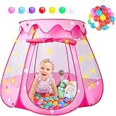 DISHIO Ball Pits with 50 Balls, Pop up Tents for Kids with Star Lights, Ball Pit for Toddlers, Princess Tent Toy for 1,2,3 yrs Birthday Gifts for Girls, Easy to Assemble and Store (50 Balls Included)