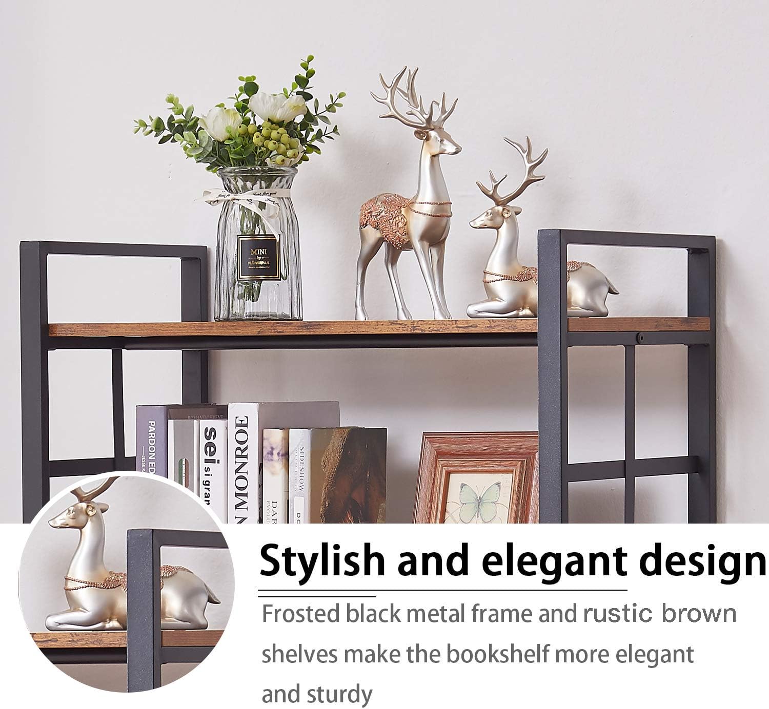 OIAHOMY Industrial Bookshelf，5-Tier Vintage Bookcase and Bookshelves，Rustic Wood and Metal Shelving Unit，Display Rack and Storage Organizer for Living Room, Rustic Brown: Furniture & Decor