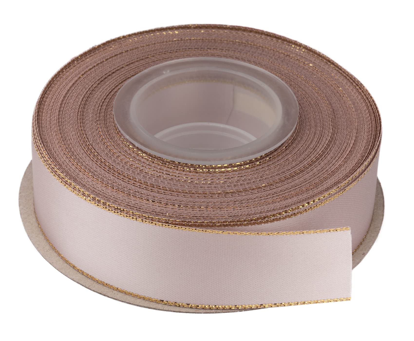 Ribbonitlux 25mm Double Face Satin Ribbon with Gold Edge 22 Meters (813-Vanilla), Perfect for Gift Wrapping, Party Decor, Wedding and Craft