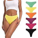 Auithery High Waist Thong Underwear Women Ribbed Cotton Tummy Control Thongs Panties Size S-4XL Pack 6
