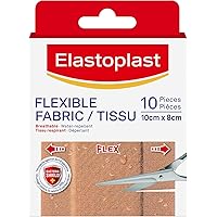 Elastoplast Flexible Fabric Adhesive Bandages, 10 Strips, 10 cm x 8cm Width, beige | Wound Dressing for First Aid Kit | Extra