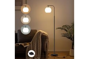 FIGDIFOR Floor Lamps for Living Room, 3 Color Temperature Bedroom Standing Lamps with Shatter-Resistant Shade, Modern Stand Up Lamp Office Floor Lamps for Bedroom Kids Room Reading Room, Black