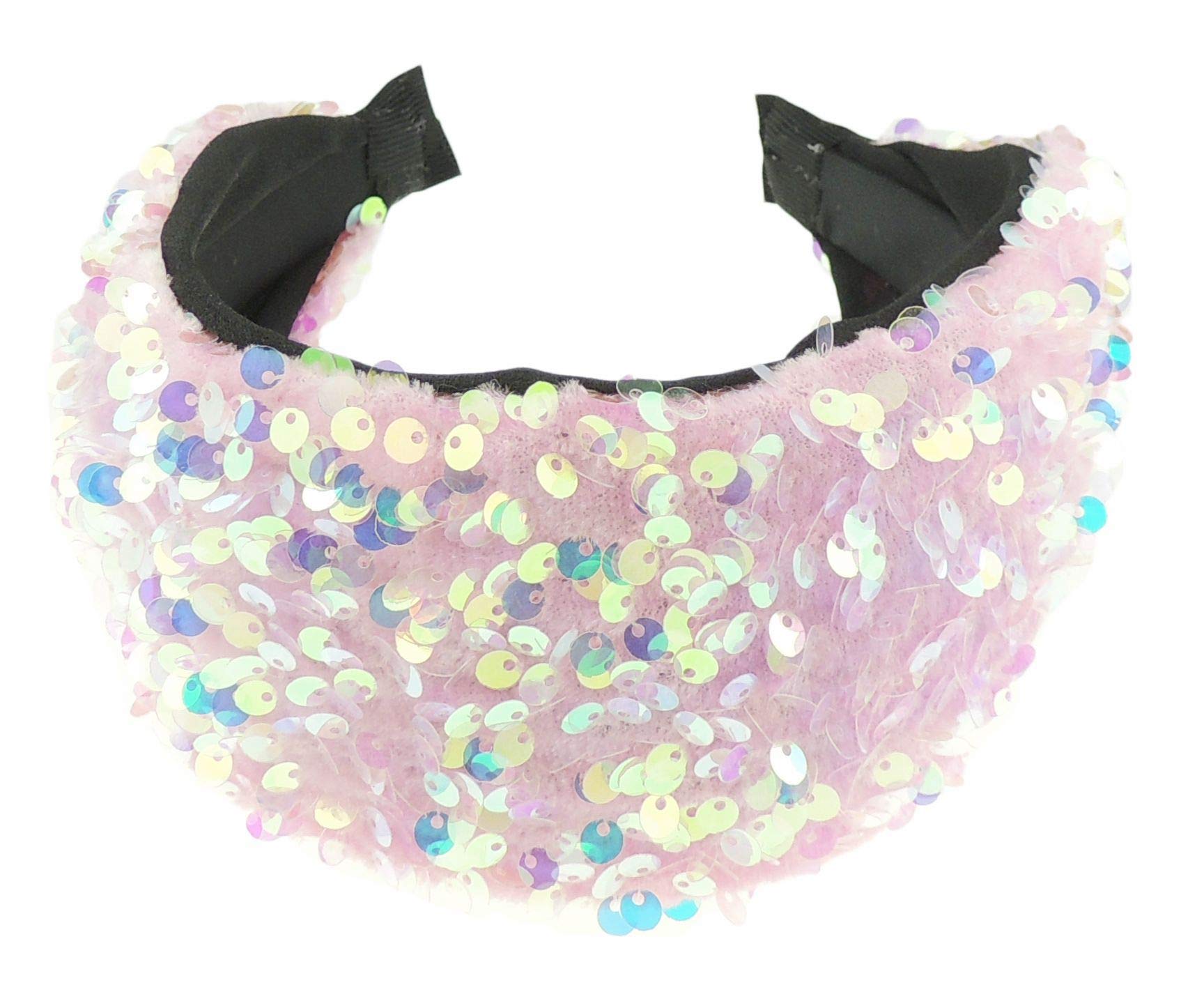 Womens Girls Evening Sparkly Sequin Knot Twist Twisted Turban Wide Thick Formal Boho Vintage Headband Alice Band Hair Accessories Hairband Christmas Wedding Bridesmaid Party (White AB)