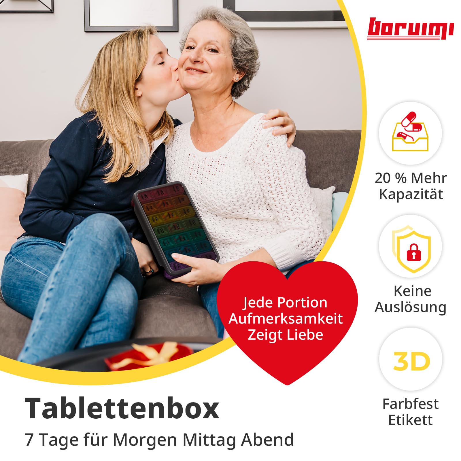 Doruimi Tablettenbox 7 Tage Morgens Mittags Abends, Medikamentenbox 7 Tage 3 fächer, Klein Pillendose Große Fächer - Schwarz 2