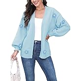 Women's Boho Crochet Cardigan Oversized Open Front Long Sleeve Floral Embroidery Knit Sweater