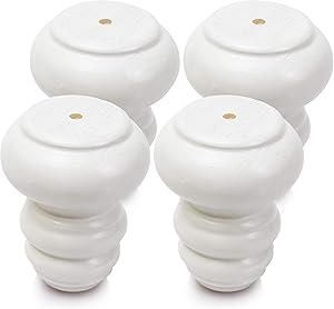 WOODINNO Furniture Leg 3 Inch Bunfeet | Solid Wood Replacement for Dresser, Cabinet Set of 4 |Eassy to Install | White Color