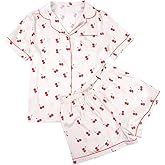 MYHALF Satin Pajamas Set for Women Button Down 2 Piece Lounge Pjs Lightweight Summer Sleepwear V Neck Short Sleeve Loungewear