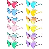 Pibupibu 12 Pack Colorful Butterfly Sunglasses Bulk, Fun Candy Colors Rimless Party Glasses Set