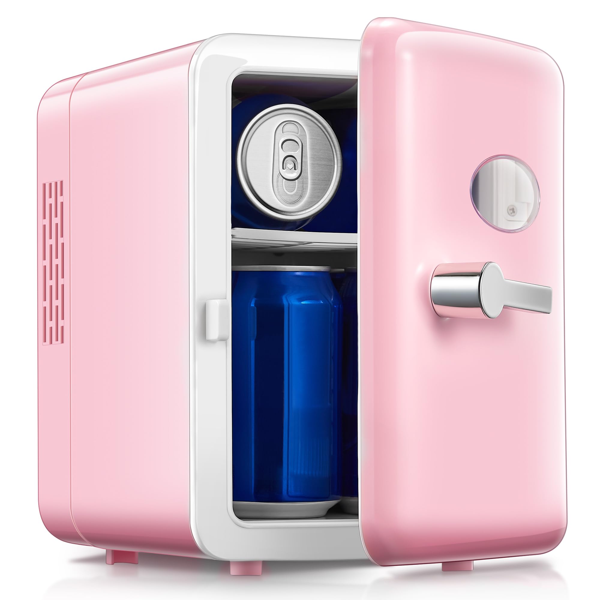 Photo 1 of Reemix Mini Fridge, 4L/6 Cans Retro Portable Cooler For 120V Home & 12V DC Car Use, Skincare Fridge for Bedroom, Car, Office, Dorm, Pink