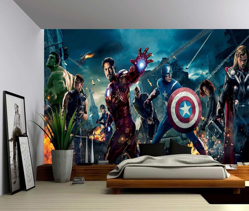 Dizzy Photo Wallpaper Wall Mural Woven Self-Adhesive Art Avengers Marvel Iron Man M05, Non Woven 8 Stripes