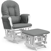 Storkcraft Premium Hoop Glider &amp; Ottoman, White/Gray | GREENGUARD Gold Certified, Solid Wood Craftsmanship, Convenient Storage Pockets, Glider Rocking Chair for Nursery