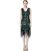 Metme Women's Flapper Dress 1920s V Neck Beaded Fringed Gatsby Theme Roaring 20s Dress for Prom