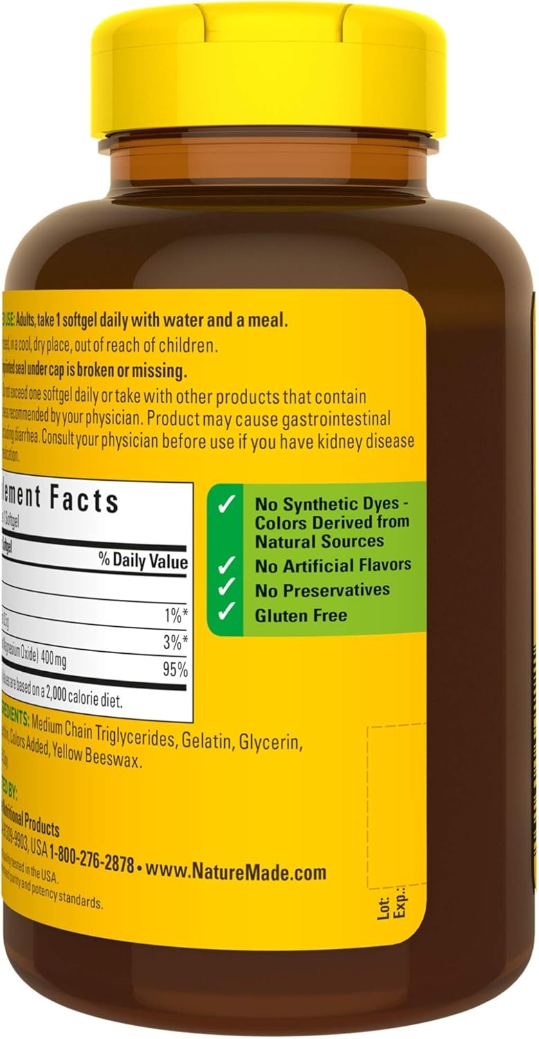 Nature Made Extra Strength Magnesium Oxide 400 mg Softgels, 110 Count for Nutrition Support (Packaging May Vary): Health & Personal Care