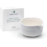 Jade Leaf Matcha Bowl, Hand Made Porcelain with White Matte Glaze | Traditional Porcelain Tea Bowl with Pour Spout - For Perfectly Whisked Green Tea (18 Ounce) - Great Gift for Matcha Lovers