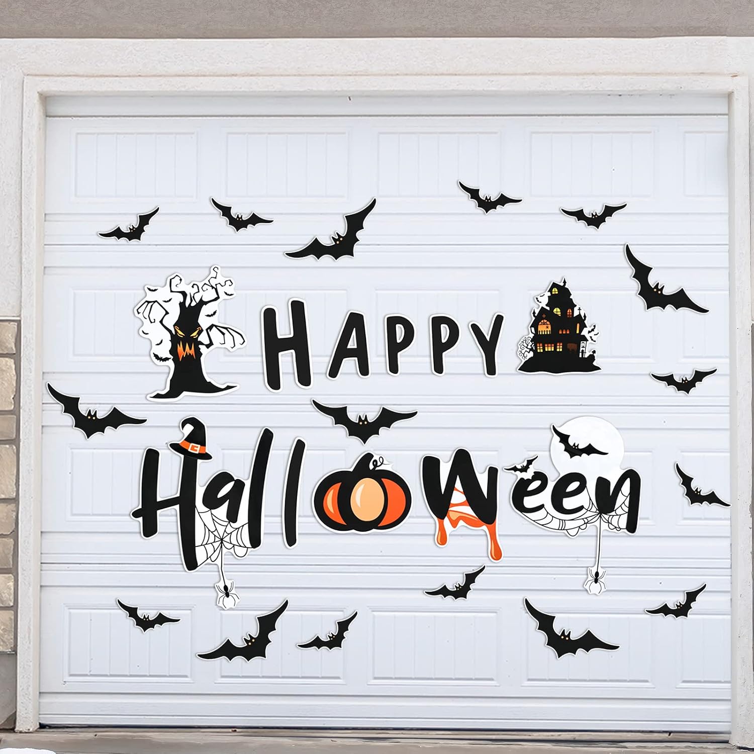 Garage Door Decorations - 22 Pcs Halloween Garage Door Decorations Magnets All in One Garage Door Halloween Decorations Set Witch Bat Castle Tree Magnetic Stickers Party Supplies for Holiday Decorations (Pumpkin Style)