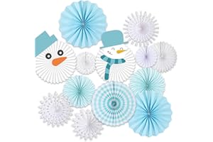 AmazingSpark 13 Pcs Christmas Hanging Paper Fans Christmas Party Decor Classroom Decorations for Xmas Holiday Ceilings Wall Decor Winter New Year Party Supplies (Snowman)