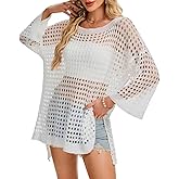 FINOCEANS Beach Cover Ups for Women Bathing Suit Crochet Hollow Out Cover Up Swimwear Loose Knit Outfits Tops