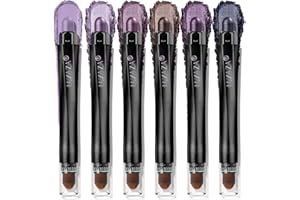 LUXAZA 6 PCS Purple Metallic Eyeshadow Stick Set, Light to Dark Cream Eye Shadow Pencil Crayon Brightener Highlighter Makeup Stick Kit, Hypoallergenic Waterproof Shimmer Eyeliner Make Up