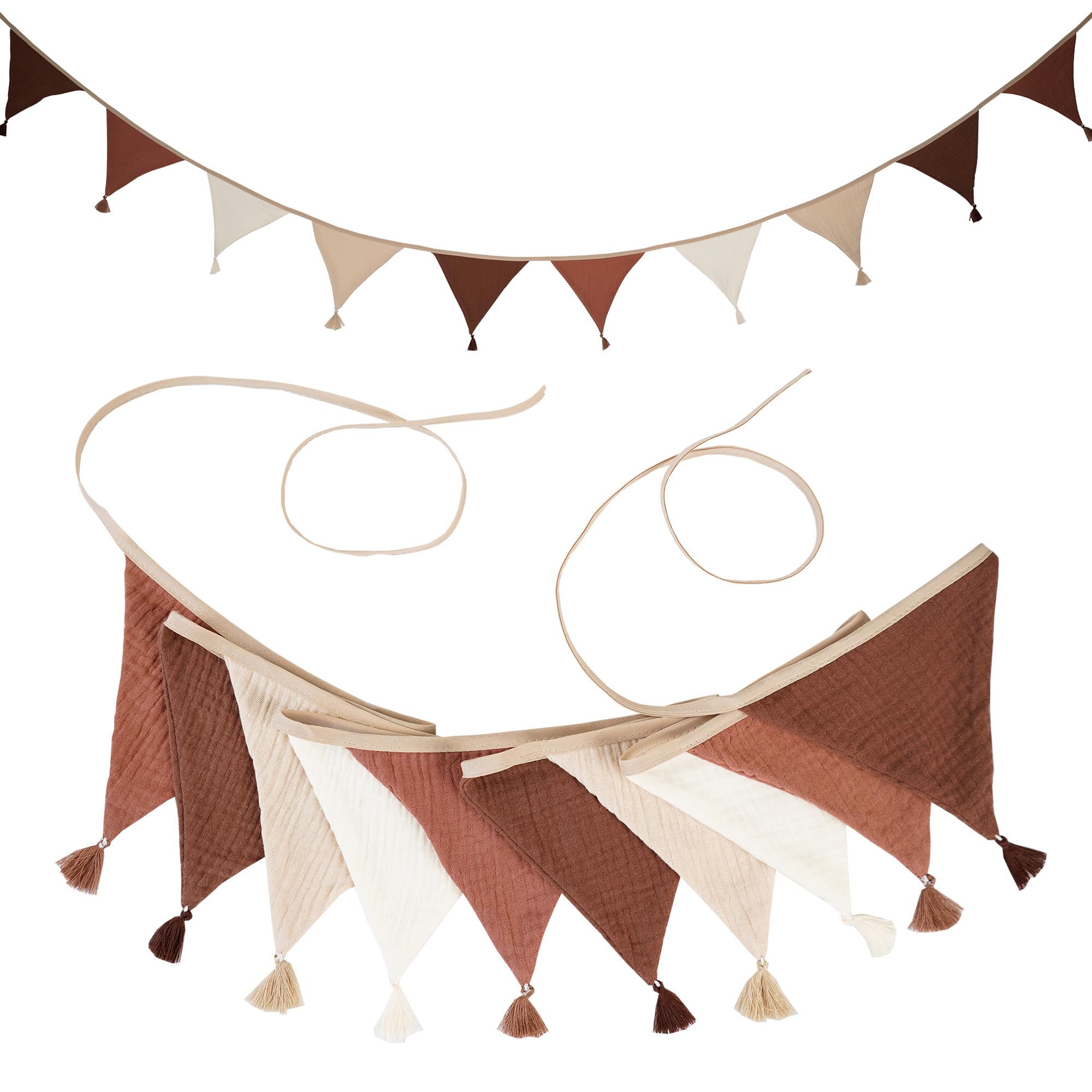 Photo 1 of Fabric Bunting Banner, 2 Pack Handmade Neutral String Banner with Tassel Each 8.5 ft 10 Flags Nursery Wall Hanging Wedding Birthday Home Baby Shower Party Decoration Bunting (Coffee Beige 2 Packs)