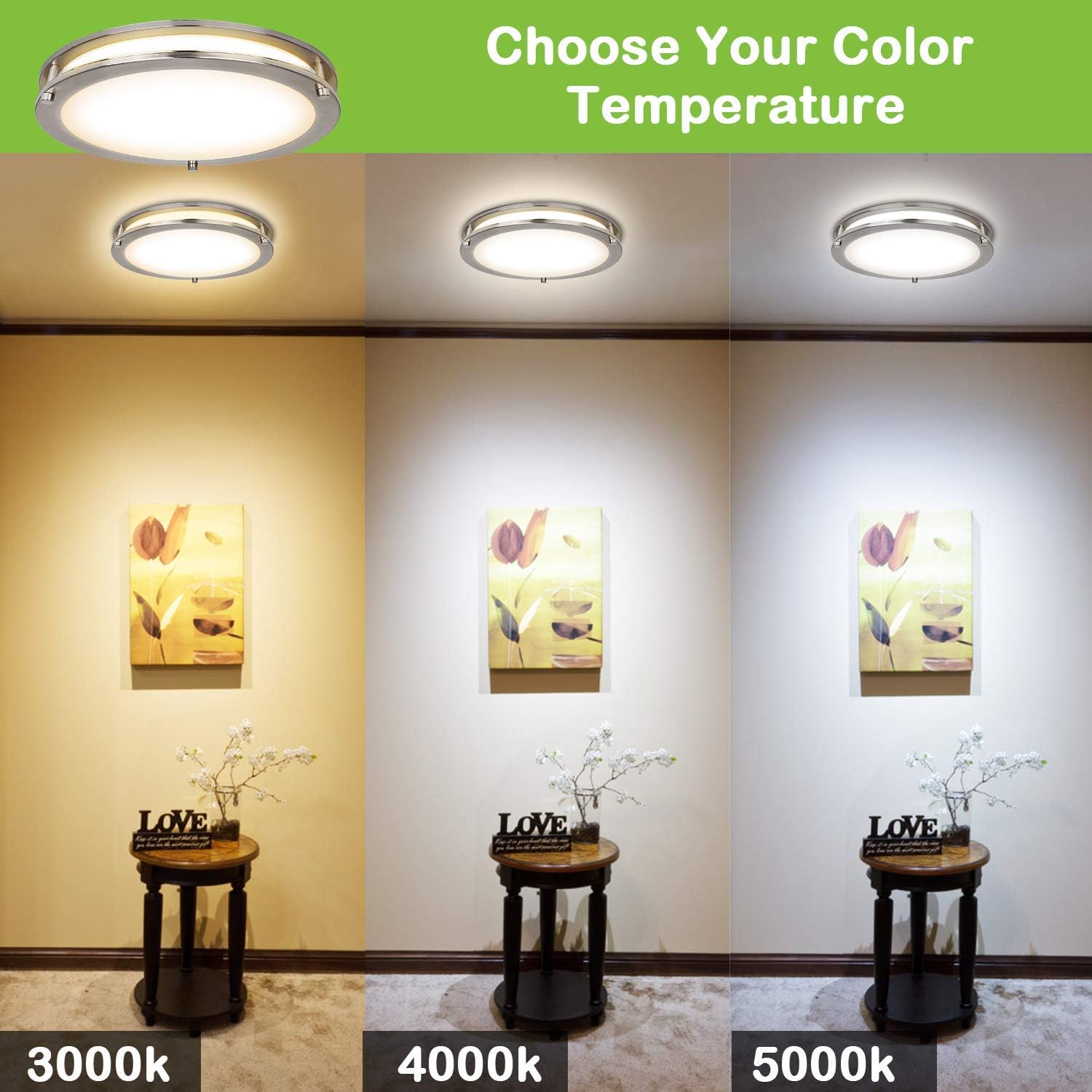 13 inch Flush Mount LED Ceiling Light Fixture, 3000K/4000K/5000K Adjustable Ceiling Lights, Brushed Nickel Saturn Dimmable Lighting for Hallway Bathroom Kitchen or Stairwell, ETL Listed - - 