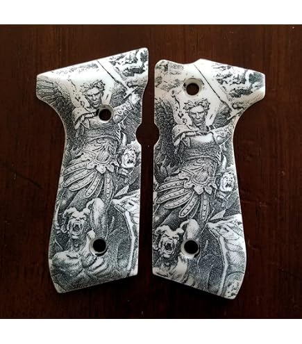 thumbnail image 2 of Custom Beretta 92/96 Grips – Skull, Grim Reaper & Praying Cross Engraved Ivory Look – Handgun 2 of 5
