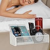 OKOMATCH Bedside Shelf Bunk Bed Organizer Shelf Hanging Storage Metal Basket Phone Holder for Bedroom,Dorm,Office - Easy Use for Both Adult and Kids (White)