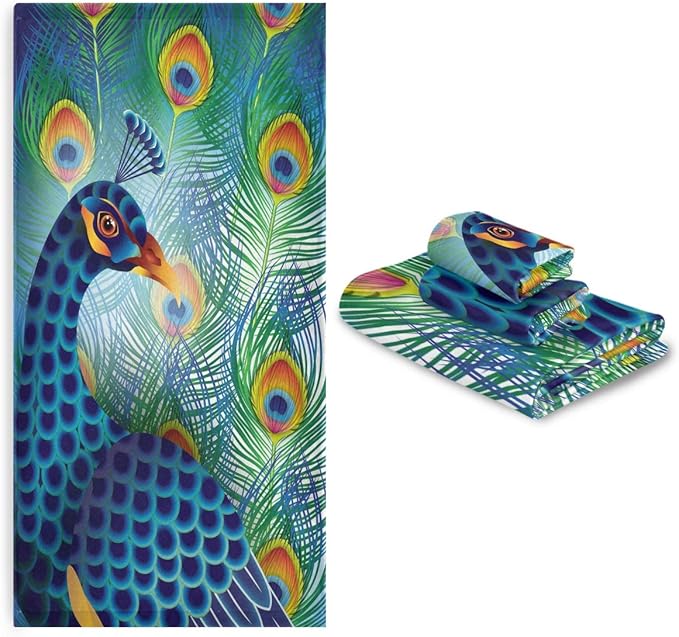 Naanle 3Piece Towel Set,Peacock Bath Towel Sets, 1 Bath
