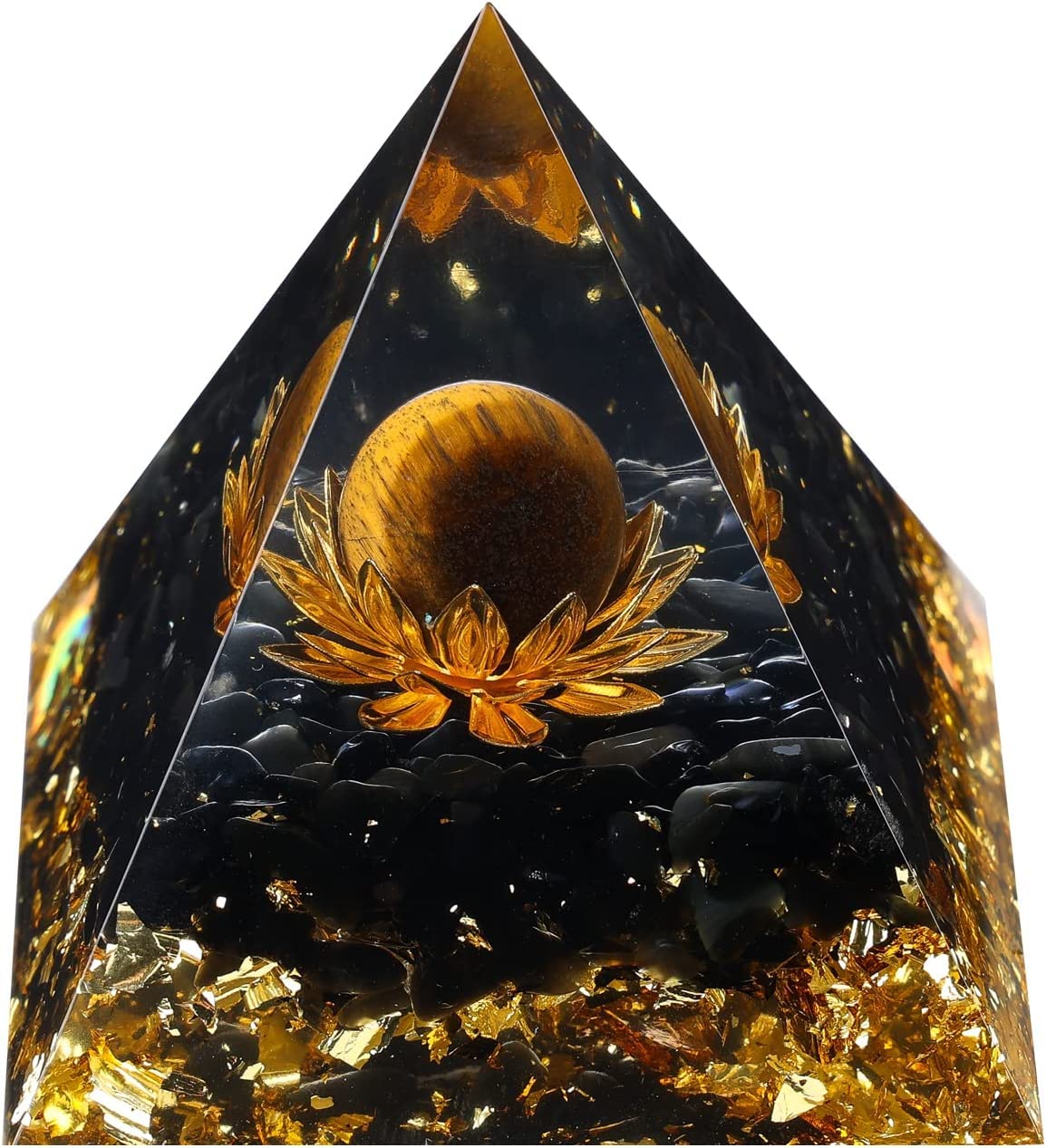 Divani Moonstone Crystal Orgone Pyramid - Tiger Eye Lotus + Obsidian Stone - Ogan Crystal Energy Tower - Reiki Healing - 6cm