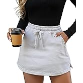 EARKOHA Womens Mini Skirt High Waist Spring Fall Trendy Drawstring Side Slit Sweat Skirts with Pockets Built-in Shorts