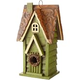 Glitzhome 12" H Green Hanging Distressed Solid Wood Garden Bird House Decorative Birdhouse