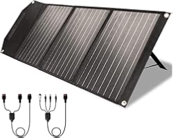 ROCKPALS RP081 60w Portable Solar Panel with Parallel Cable, Kickstand, USB-C and QC 3.0, Upgraded Foldable Solar Panel Charg