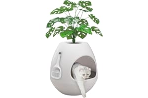 COZIWOW Eggloa6 Plant Litter Box, Hidden Cat Litter Box with Artificial Plants, DIY Litter Box Furniture (Light White)