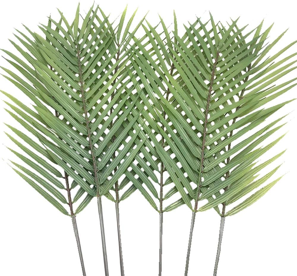 Aisamco 6 Pcs Faux Palm Leaves Palm Fronds Artificial Tropical Palm Leaves Palm Leaf Faux Monstera Leaves in 29" Long for Home Wedding Palm Hawaiian Leaves Decorations
