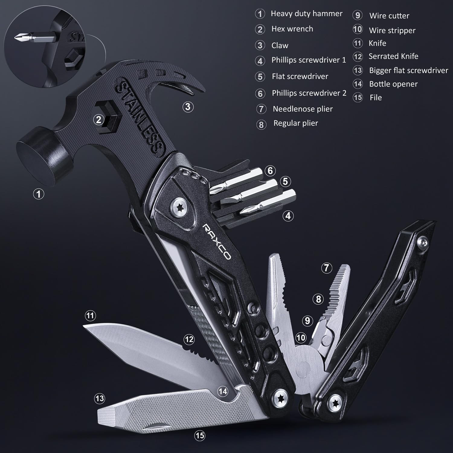 Raxco Pocket Knife, Multitool Tactical Folding Knife with Pliers