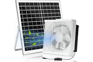 blessny Solar Powered Exhaust Fan, 20W Solar Panel +10" Shutter Ventilation Vent Fan for Outside Greenhouse, Chicken Coop, Shed, Pet House