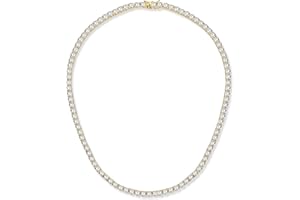 18K White/Yellow Gold Plated 4.0mm Cubic Zirconia Classic Tennis Necklace for Women, 16-24 inch