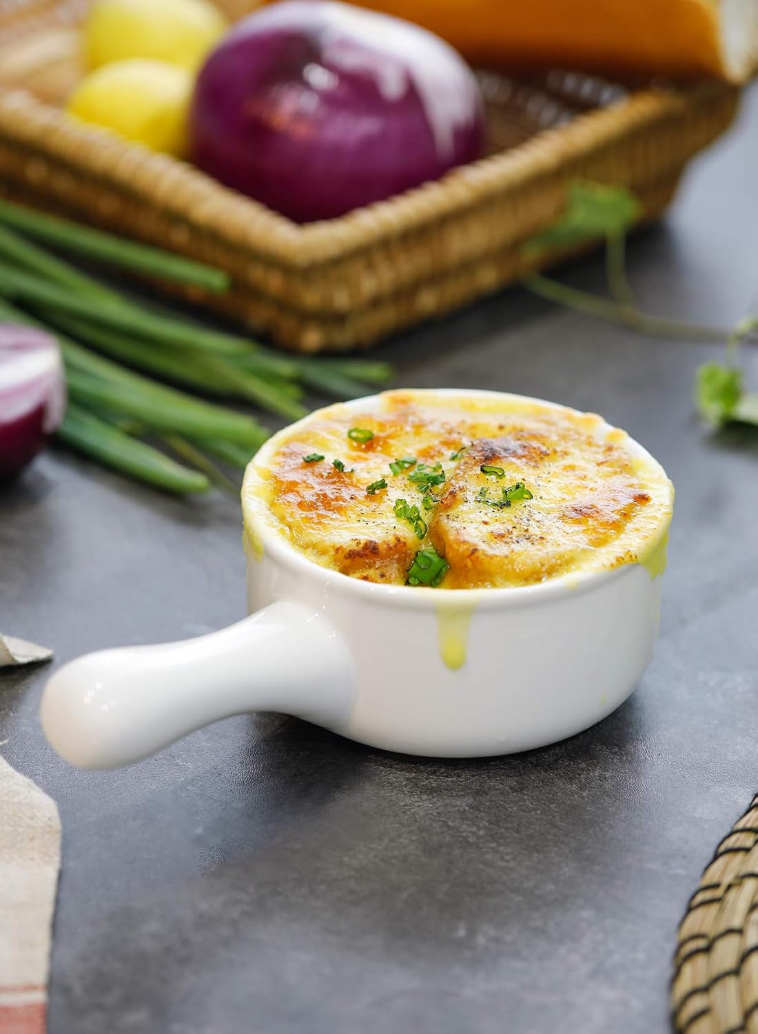  | Sweese 109.101 Porcelain Onion Soup Bowls with Handles - 15 Ounce for Soup, Cereal, Stew, Chill, Set of 4, White: Soup Bowls